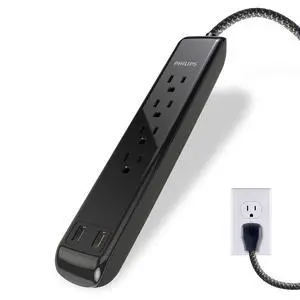 4 Outlet Power Strip Surge Protector with 2 USB Ports, 4 Ft Power Cord, Designer Braided Extension Cord, Flat Plug Extension Cord, Perfect for Office or Home Decor, 720 Joules, 2.4A USB, SPC62 4 Outlet Power Strip Surge Protector with 2 USB Ports, 4 Ft Power Cord, Designer Braided Extension Cord, Flat Plug Extension Cord, Perfect for Office or Home Decor, 720 Joules, 2.4A USB, SPC62