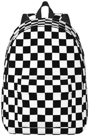Black And White Simple Checkered Backpack for Girls Boys Women Lightweight Canvas Bookbag Casual Daypack for Travel Outdoor Camping, 15 Inch Black And White Simple Checkered Backpack for Girls Boys Women Lightweight Canvas Bookbag Casual Daypack for Travel Outdoor Camping, 15 Inch