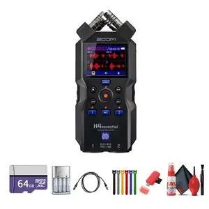 H4essential 4-Track 32-Bit Float Portable Audio Recorder Bundle | For Music, Video & Field Recording + 64GB microSDXC Memory Card H4essential 4-Track 32-Bit Float Portable Audio Recorder Bundle | For Music, Video & Field Recording + 64GB microSDXC Memory Card