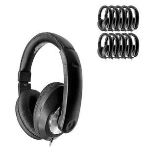 SmartTrek Deluxe OverEar Headphones 10Pack, InLine Volume Control, 3.5mm Plug, Leatherette Cushions, Durable DuraCord, Adjustable Headband Black (ST1BK) SmartTrek Deluxe OverEar Headphones 10Pack, InLine Volume Control, 3.5mm Plug, Leatherette Cushions, Durable DuraCord, Adjustable Headband Black (ST1BK)