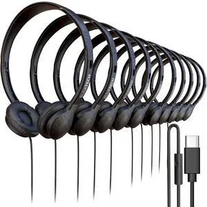 40 Pack Bulk Wired Headphones, Leather, USB-C, On-Ear, Mic, Compatible with Phone, Tablet, Laptop, PC for School, Class, Meeting, Conference, Test, Black 40 Pack Bulk Wired Headphones, Leather, USB-C, On-Ear, Mic, Compatible with Phone, Tablet, Laptop, PC for School, Class, Meeting, Conference, Test, Black
