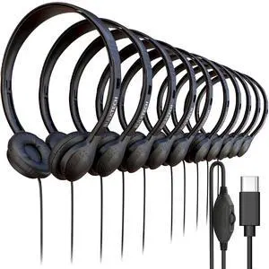 30 Pack Bulk Wired Headphones, Leather, USB-C, On-Ear, Volume Control, Compatible with Phone, Tablet, Laptop, PC for School, Class, Meeting, Conference, Test, Black 30 Pack Bulk Wired Headphones, Leather, USB-C, On-Ear, Volume Control, Compatible with Phone, Tablet, Laptop, PC for School, Class, Meeting, Conference, Test, Black