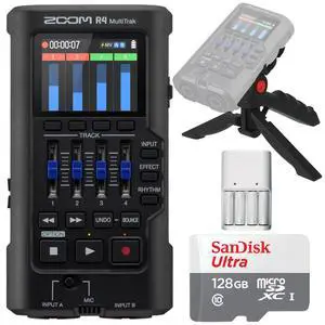 Zoom R4 MultiTrak 32-Bit Float Recorder with 128GB Ultra UHS-I microSDXC Memory Card and Pistol Grip Tabletop Tripod Zoom R4 MultiTrak 32-Bit Float Recorder with 128GB Ultra UHS-I microSDXC Memory Card and Pistol Grip Tabletop Tripod