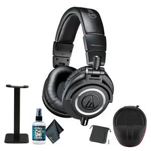 ATH-M50x Professional Studio Monitor Headphones, Black + Microfiber Cleaning Cloth + Headphone Stand + Headphone CASE + Goby Labs Headphone Cleaner 4 fl oz ATH-M50x Professional Studio Monitor Headphones, Black + Microfiber Cleaning Cloth + Headphone Stand + Headphone CASE + Goby Labs Headphone Cleaner 4 fl oz