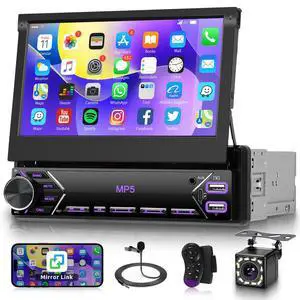 Single Din Flip Out Car Stereo Bluetooth 7 Inch Retractable Touch Screen Car Radio 1 Din Mirror Link/FM/EQ USB/Type-C/AUX SWC, Car Audio Receiver MP5 Multimedia Player with Backup Camera Single Din Flip Out Car Stereo Bluetooth 7 Inch Retractable Touch Screen Car Radio 1 Din Mirror Link/FM/EQ USB/Type-C/AUX SWC, Car Audio Receiver MP5 Multimedia Player with Backup Camera