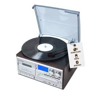VWRP-4200 Cosmopolitan 8-in-1 Vinyl Record Player with Bluetooth | All in one turntable system with CD/MP3 combo, cassette deck, AM/FM radio, USB playback & record, stereo speakers, Espresso VWRP-4200 Cosmopolitan 8-in-1 Vinyl Record Player with Bluetooth | All in one turntable system with CD/MP3 combo, cassette deck, AM/FM radio, USB playback & record, stereo speakers, Espresso