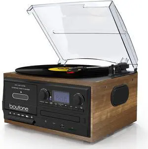 BT-32W Bluetooth Classic Record Player Turntable All-in-One Bookshelf System with AM/FM Radio, CD/Cassette Player, Stereo Speakers, Record from Vinyl, Radio, and Cassette to MP3, USB/SD, AUX BT-32W Bluetooth Classic Record Player Turntable All-in-One Bookshelf System with AM/FM Radio, CD/Cassette Player, Stereo Speakers, Record from Vinyl, Radio, and Cassette to MP3, USB/SD, AUX