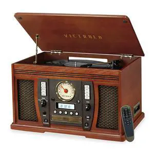 Aviator 8-in-1 Bluetooth Record Player & Multimedia Center with Built-in Stereo Speakers - 3-Speed Turntable, Vinyl to MP3 Recording, Wireless Music Streaming, Mahogany Aviator 8-in-1 Bluetooth Record Player & Multimedia Center with Built-in Stereo Speakers - 3-Speed Turntable, Vinyl to MP3 Recording, Wireless Music Streaming, Mahogany