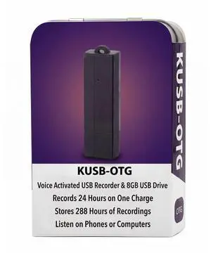K-USB Voice Activated USB Audio Recorder, 25-Day Standby Recording Device | Stores up to 288 hours with 8GB storage for extended use. Easily play back recordings on computers, phones, and tablets K-USB Voice Activated USB Audio Recorder, 25-Day Standby Recording Device | Stores up to 288 hours with 8GB storage for extended use. Easily play back recordings on computers, phones, and tablets