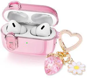 (with Safety Lock) Clear Case Compatible with AirPods Pro 3 Case 2025 Women, Cute Soft TPU Transparent AirPods Pro 3rd Generation Cases Earbuds Pro3 Girl Strawberries Keychain for Airpod Pro 3, Pink (with Safety Lock) Clear Case Compatible with AirPods Pro 3 Case 2025 Women, Cute Soft TPU Transparent AirPods Pro 3rd Generation Cases Earbuds Pro3 Girl Strawberries Keychain for Airpod Pro 3, Pink