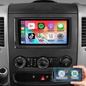Car Radio Stereo for Mercedes-Benz Sprinter 2006-2017,9'' Touch Screen Car Radio with Wireless Carplay Android Auto,2+32GB Wireless Carplay Radio GPS Bluetooth FM WiFi Backup Camera MIC Car Radio Stereo for Mercedes-Benz Sprinter 2006-2017,9'' Touch Screen Car Radio with Wireless Carplay Android Auto,2+32GB Wireless Carplay Radio GPS Bluetooth FM WiFi Backup Camera MIC