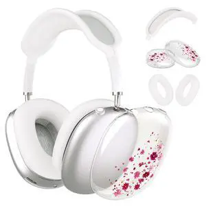 Headphone Cover for AirPods Max, Girly Cute Clear Ear Cups Covers, Silicone Ear Pad Case Headband Cover for Apple AirPods Max (2024/2020), Pink Petals Headphone Cover for AirPods Max, Girly Cute Clear Ear Cups Covers, Silicone Ear Pad Case Headband Cover for Apple AirPods Max (2024/2020), Pink Petals