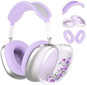 Headphone Cover for AirPods Max, Girly Cute Clear Ear Cups Covers, Purple Silicone Ear Pad Case Headband Cover for Apple AirPods Max (2024/2020), Purple Floral Headphone Cover for AirPods Max, Girly Cute Clear Ear Cups Covers, Purple Silicone Ear Pad Case Headband Cover for Apple AirPods Max (2024/2020), Purple Floral