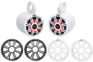 (2) 45KM654L 6.5" 390w Marine LED Speakers w/Charcoal with White Grilles KM65 Bundle with Pair Rockville MAC65W 6.5" White Aluminum Wakeboard Tower Speaker Pod Enclosures (2) 45KM654L 6.5" 390w Marine LED Speakers w/Charcoal with White Grilles KM65 Bundle with Pair Rockville MAC65W 6.5" White Aluminum Wakeboard Tower Speaker Pod Enclosures