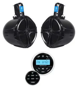 RGHR2 Marine Gauge Hole Receiver Bundle with RWB80B 8" Speakers | IP66 Waterproof, Bluetooth, USB, AM/FM, RCA Aux, 8" Black Wakeboard Tower Speaker Pair, Wired Remote, Boat, 2-Items RGHR2 Marine Gauge Hole Receiver Bundle with RWB80B 8" Speakers | IP66 Waterproof, Bluetooth, USB, AM/FM, RCA Aux, 8" Black Wakeboard Tower Speaker Pair, Wired Remote, Boat, 2-Items