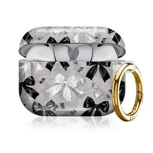 Compatible with AirPod Pro 3 Case, Cute Hard TPU Protective Cover with Keychain, Shockproof Design Case for Women & Girls,Black White Bow Compatible with AirPod Pro 3 Case, Cute Hard TPU Protective Cover with Keychain, Shockproof Design Case for Women & Girls,Black White Bow
