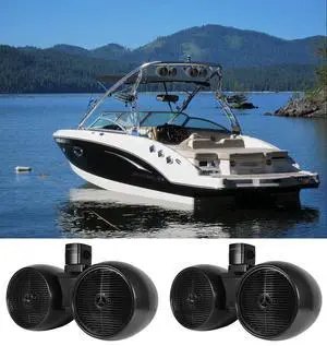 DWB80B Dual 8" Black Marine Wakeboard Tower Speakers, 2-Pack | 800W Peak / 400W RMS, 1" Titanium Tweeter, 2-Way Crossover, 360° Swivel Bracket, Waterproof, Fits Jeeps/ATVs/UTVs DWB80B Dual 8" Black Marine Wakeboard Tower Speakers, 2-Pack | 800W Peak / 400W RMS, 1" Titanium Tweeter, 2-Way Crossover, 360° Swivel Bracket, Waterproof, Fits Jeeps/ATVs/UTVs