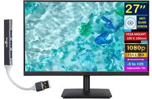 27" FHD IPS Monitor with 4ms Response Time | Anti Glare, VESA Mount (100mm), VGA, HDMI, & Dockztorm Hub, Black Color 27" FHD IPS Monitor with 4ms Response Time | Anti Glare, VESA Mount (100mm), VGA, HDMI, & Dockztorm Hub, Black Color