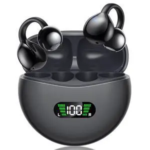 Wireless Earbuds Open Ear Clip On Headphones with LED Digital Display Charging Case Touch Control Bluetooth 5.4 Air Conduction Sport Earphones for Running Fitness, Dark Grey Wireless Earbuds Open Ear Clip On Headphones with LED Digital Display Charging Case Touch Control Bluetooth 5.4 Air Conduction Sport Earphones for Running Fitness, Dark Grey