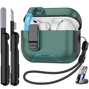 for AirPods Pro 3 Case 2025, Secure Lock & Phone Stand Design Compatible with Airpods Pro 3rd Generation Case Cover with Cleaner/Lanyard for Men Women (Green, AirPods Pro 3 (2025)) for AirPods Pro 3 Case 2025, Secure Lock & Phone Stand Design Compatible with Airpods Pro 3rd Generation Case Cover with Cleaner/Lanyard for Men Women (Green, AirPods Pro 3 (2025))