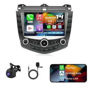 Android 14 Double Din Car Radio for Honda Accord 2003-2007 | 2G+32G 9" Touch Screen Car Stereo with Wireless Carplay Android Auto GPS WiFi Mic Backup Camera Android 14 Double Din Car Radio for Honda Accord 2003-2007 | 2G+32G 9" Touch Screen Car Stereo with Wireless Carplay Android Auto GPS WiFi Mic Backup Camera