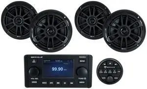 RGHR51 5 Zone Marine Receiver Bundle with 4 NF1-116B Speakers | IP66 Waterproof, Bluetooth/USB/AM/FM, 4" TFT, EQ, Wired Remote, 4 MB Quart 6.5" 80W 2-Way Coaxial Black Speakers, 5-Items RGHR51 5 Zone Marine Receiver Bundle with 4 NF1-116B Speakers | IP66 Waterproof, Bluetooth/USB/AM/FM, 4" TFT, EQ, Wired Remote, 4 MB Quart 6.5" 80W 2-Way Coaxial Black Speakers, 5-Items
