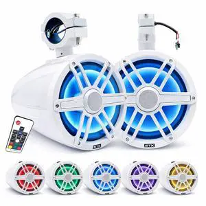 STX65MTW Marine Wakeboard Tower Speakers - 600W Max Power, RGB LED Lighting, Compact Design for Boats and UTVs STX65MTW Marine Wakeboard Tower Speakers - 600W Max Power, RGB LED Lighting, Compact Design for Boats and UTVs