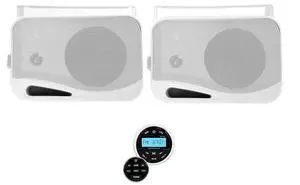 RGHR2 Marine Gauge Hole Receiver Bundle with HP4S 4" Speaker Pair | Bluetooth, USB, AUX, AM/FM Radio, 360W Peak / 120W RMS, IPX44, White, Swivel Brackets, Wired Remote, 3-items RGHR2 Marine Gauge Hole Receiver Bundle with HP4S 4" Speaker Pair | Bluetooth, USB, AUX, AM/FM Radio, 360W Peak / 120W RMS, IPX44, White, Swivel Brackets, Wired Remote, 3-items