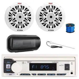 Pyle PLMRB29W2 Single DIN Marine Bluetooth MP3 Player Stereo Receiver, Radio Cover, 2X 6.5 200 Watt Full Range 2-Way Waterproof Audio Speakers w/Wire, Long Range Antenna Pyle PLMRB29W2 Single DIN Marine Bluetooth MP3 Player Stereo Receiver, Radio Cover, 2X 6.5 200 Watt Full Range 2-Way Waterproof Audio Speakers w/Wire, Long Range Antenna
