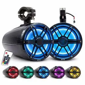 STX65MTB - 600W Marine Wakeboard Tower Speaker, 6.5-Inch 2-Way System, RGB LED Lighting, Compact Size - Ideal for Boats, UTVs, and ATVs STX65MTB - 600W Marine Wakeboard Tower Speaker, 6.5-Inch 2-Way System, RGB LED Lighting, Compact Size - Ideal for Boats, UTVs, and ATVs