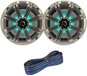 1 Pair (QTY 2) of 8" 2-Way 300 Watts Max Power Coaxial Marine Audio MultiColor LED Speakers with Silver Grilles, 20-Feet 16-Gauge Speaker Wire 1 Pair (QTY 2) of 8" 2-Way 300 Watts Max Power Coaxial Marine Audio MultiColor LED Speakers with Silver Grilles, 20-Feet 16-Gauge Speaker Wire