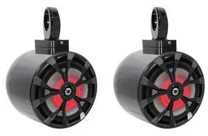 MAC80B 8" Black Wakeboard Tower Speaker Pair with MAC360B Swivel | 900W, LED, RKL80MB 2-Way Marine Speakers, Aluminum Waterproof Enclosures, 360 Degree Surface Mount, 6-Items MAC80B 8" Black Wakeboard Tower Speaker Pair with MAC360B Swivel | 900W, LED, RKL80MB 2-Way Marine Speakers, Aluminum Waterproof Enclosures, 360 Degree Surface Mount, 6-Items