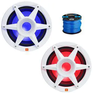 One Pair (Qty 2) of JBL Stadium STADIUMMW1000AM 10" 900 Watt Max Power Premium Free Air White Subwoofer with RGB Lighting Bundle Combo with 50 Feet 16 Gauge Speaker Wire One Pair (Qty 2) of JBL Stadium STADIUMMW1000AM 10" 900 Watt Max Power Premium Free Air White Subwoofer with RGB Lighting Bundle Combo with 50 Feet 16 Gauge Speaker Wire