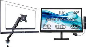 HP Series 3 Pro 322pv 22" FHD VA Monitor with 5ms Response Time, Flicker Free, Anti-Glare, VESA Mount (100 x 100 mm), HDMI & DKZ Hub, Black (9U5A2AA#ABA) & Ergoflexy Single Mount Arm HP Series 3 Pro 322pv 22" FHD VA Monitor with 5ms Response Time, Flicker Free, Anti-Glare, VESA Mount (100 x 100 mm), HDMI & DKZ Hub, Black (9U5A2AA#ABA) & Ergoflexy Single Mount Arm