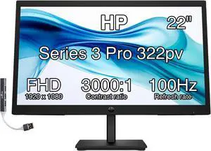 HP Series 3 Pro 322pv 22" FHD VA Monitor with 5ms Response Time, Anti Glare, Flicker Free, VESA Mount (100 x 100mm), HDMI & Dockztorm USB Port Expander, Black (9U5A2AA#ABA) HP Series 3 Pro 322pv 22" FHD VA Monitor with 5ms Response Time, Anti Glare, Flicker Free, VESA Mount (100 x 100mm), HDMI & Dockztorm USB Port Expander, Black (9U5A2AA#ABA)