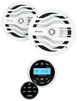 RGHR2 Marine Gauge Receiver Bundle with NK2-116W 6.5" Speakers | MB Quart White 120W 2-Way Pair, IPX67, Titanium Tweeter, IP66, Bluetooth/USB/AM/FM, 28W x 4 RMS, EQ, Wired Remote, 3-items RGHR2 Marine Gauge Receiver Bundle with NK2-116W 6.5" Speakers | MB Quart White 120W 2-Way Pair, IPX67, Titanium Tweeter, IP66, Bluetooth/USB/AM/FM, 28W x 4 RMS, EQ, Wired Remote, 3-items