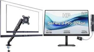 HP Series 3 Pro 324pe 24" FHD IPS Monitor with 5ms Response Time, Anti Glare, Flicker Free, VESA Mount (100mm), VGA, Displayport, HDMI, Black Color (B1GM5AA#ABA) w/DKZ Hub & ErgoFlexy Single Mount Arm HP Series 3 Pro 324pe 24" FHD IPS Monitor with 5ms Response Time, Anti Glare, Flicker Free, VESA Mount (100mm), VGA, Displayport, HDMI, Black Color (B1GM5AA#ABA) w/DKZ Hub & ErgoFlexy Single Mount Arm