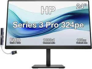 HP Series 3 Pro 324pe 24" FHD IPS Monitor with 5ms Response Time, Anti Glare, Flicker Free, Pivot, VESA Mount (100mm), VGA, Displayport, HDMI, & Dockztorm USB Port Expander, Black Color (B1GM5AA#ABA) HP Series 3 Pro 324pe 24" FHD IPS Monitor with 5ms Response Time, Anti Glare, Flicker Free, Pivot, VESA Mount (100mm), VGA, Displayport, HDMI, & Dockztorm USB Port Expander, Black Color (B1GM5AA#ABA)