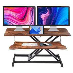 Standing Desk Converter 37 Inch Height Adjustable Desk Riser with GasSpring Lift, Duals Screen Converter and Laptop Workstation, Sit Stand Ergonomic Riser with Wide Keyboard Tray for Offices (Brown) Standing Desk Converter 37 Inch Height Adjustable Desk Riser with GasSpring Lift, Duals Screen Converter and Laptop Workstation, Sit Stand Ergonomic Riser with Wide Keyboard Tray for Offices (Brown)