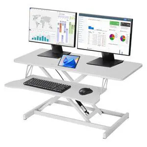37 Inch Standing Desk Converter, Height Adjustable Desk Riser with Gas Spring Lift, Dual Monitor & Laptop Workstation, Sit Stand Desktop Converter with Wide Keyboard Tray for Home Office 37 Inch Standing Desk Converter, Height Adjustable Desk Riser with Gas Spring Lift, Dual Monitor & Laptop Workstation, Sit Stand Desktop Converter with Wide Keyboard Tray for Home Office