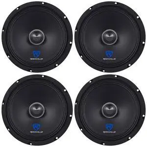RXM88 8" 8-Ohm Car Audio Mid-Bass/Midrange Speaker, 4-Pack | 250W Peak / 125W RMS, Kevlar Cone, 1.5" CCAR Voice Coil, 90 Oz Magnet, Wire Mesh Grille, 102dB, 100Hz-11kHz RXM88 8" 8-Ohm Car Audio Mid-Bass/Midrange Speaker, 4-Pack | 250W Peak / 125W RMS, Kevlar Cone, 1.5" CCAR Voice Coil, 90 Oz Magnet, Wire Mesh Grille, 102dB, 100Hz-11kHz