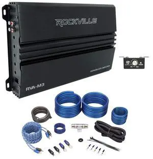 RVA-M3 V2 Mono Car Amplifier Bundle with RWK41 4 Gauge Wire Kit | 4000W Peak / 1000W RMS @ 1 Ohm, Class D, LPF 32-300Hz, Bass Remote, RWK41 4 Gauge Wiring Kit with RCA Cable, 2-Items RVA-M3 V2 Mono Car Amplifier Bundle with RWK41 4 Gauge Wire Kit | 4000W Peak / 1000W RMS @ 1 Ohm, Class D, LPF 32-300Hz, Bass Remote, RWK41 4 Gauge Wiring Kit with RCA Cable, 2-Items