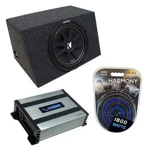 Kicker Comp C10 Sealed 10" Sub Box Harmony HA-A400.1 Amp Fits Hatchbacks | Air-tight subwoofer enclosure sized for compact cars, matched mono power bundle package, pre-loaded ready to install, 10 inch Kicker Comp C10 Sealed 10" Sub Box Harmony HA-A400.1 Amp Fits Hatchbacks | Air-tight subwoofer enclosure sized for compact cars, matched mono power bundle package, pre-loaded ready to install, 10 inch