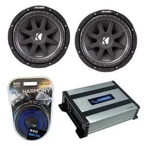 Kicker (2) 43C104 10" Comp C10 Series Sub 300W Peak Car Subwoofer Bundle with Harmony HA-A400.1 Amplifier & Amp Kit Kicker (2) 43C104 10" Comp C10 Series Sub 300W Peak Car Subwoofer Bundle with Harmony HA-A400.1 Amplifier & Amp Kit