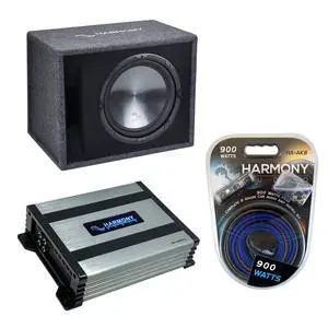 Loaded 12" Vented Sub Box 600W with A400.1 Amp and Wiring Kit | Rhythm Series subwoofer enclosure, Class D mono amplifier combo, complete bass package, 12 inch size Loaded 12" Vented Sub Box 600W with A400.1 Amp and Wiring Kit | Rhythm Series subwoofer enclosure, Class D mono amplifier combo, complete bass package, 12 inch size