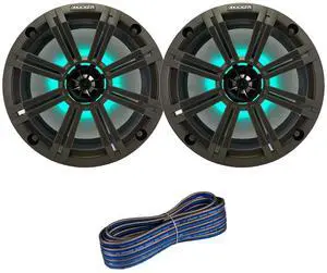 1 Pair (Qty 2) of 8" 2-Way 300 Watt Max Power Coaxial Marine Audio Multicolor LED Speakers with Charcoal Grilles, 50-Feet 16-Gauge Speaker Wire 1 Pair (Qty 2) of 8" 2-Way 300 Watt Max Power Coaxial Marine Audio Multicolor LED Speakers with Charcoal Grilles, 50-Feet 16-Gauge Speaker Wire