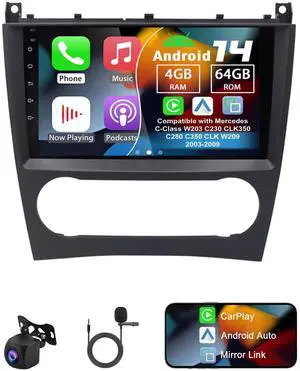 Car Radio for Mercedes C-Class W203 C230 CLK350 C280 C350 CLK W209 2003-09 | Android 14 4G+64G 9" Touch Screen Car Stereo with Carplay Android Auto GPS WiFi Mic Backup Camera Car Radio for Mercedes C-Class W203 C230 CLK350 C280 C350 CLK W209 2003-09 | Android 14 4G+64G 9" Touch Screen Car Stereo with Carplay Android Auto GPS WiFi Mic Backup Camera