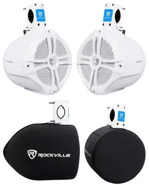 RWB80W 8" White Marine Wakeboard Tower Speaker Pair with Covers | 300W Peak / 200W RMS Each, 2-Way, 4-Ohm, Waterproof, RWBC80 Neoprene Speaker Covers Pair, Boat and ATV Compatible, 4-items RWB80W 8" White Marine Wakeboard Tower Speaker Pair with Covers | 300W Peak / 200W RMS Each, 2-Way, 4-Ohm, Waterproof, RWBC80 Neoprene Speaker Covers Pair, Boat and ATV Compatible, 4-items