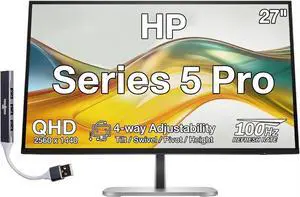 Series 5 Pro 27 Inch QHD IPS Monitor with 5ms Response Time | 4-way adjustability, Anti-Glare, Flicker Free, VESA Mount 100mm, Displayport, HDMI & USB Port Expander, Silver/Black Series 5 Pro 27 Inch QHD IPS Monitor with 5ms Response Time | 4-way adjustability, Anti-Glare, Flicker Free, VESA Mount 100mm, Displayport, HDMI & USB Port Expander, Silver/Black