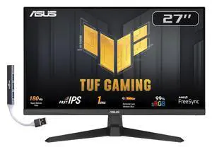 TUF Gaming 27" 1080P FHD IPS Monitor with 1ms Response Time (VG279Q3A) | 180Hz, Anti Glare, Flicker Free, VESA Mount, Built-in Speakers, Displayport, HDMI & Dockztorm USB Port Expander, Black TUF Gaming 27" 1080P FHD IPS Monitor with 1ms Response Time (VG279Q3A) | 180Hz, Anti Glare, Flicker Free, VESA Mount, Built-in Speakers, Displayport, HDMI & Dockztorm USB Port Expander, Black